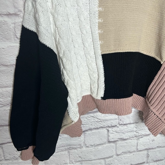 POL Colorblock Patch Mixed Knit Balloon Sleeves Tie Back
Sweater - Picture 10 of 15